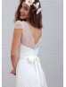Fashion Ivory Full Lace Cap Sleeves V Back Airy Wedding Dress